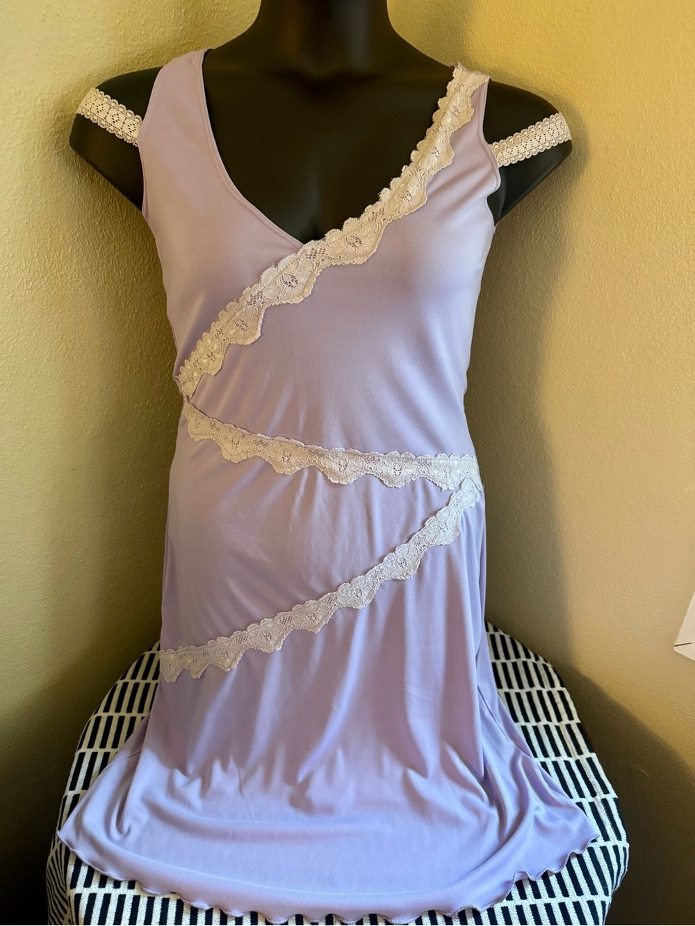 Frederick's of Hollywood Lavender Chemise with Cream Lace Trim
